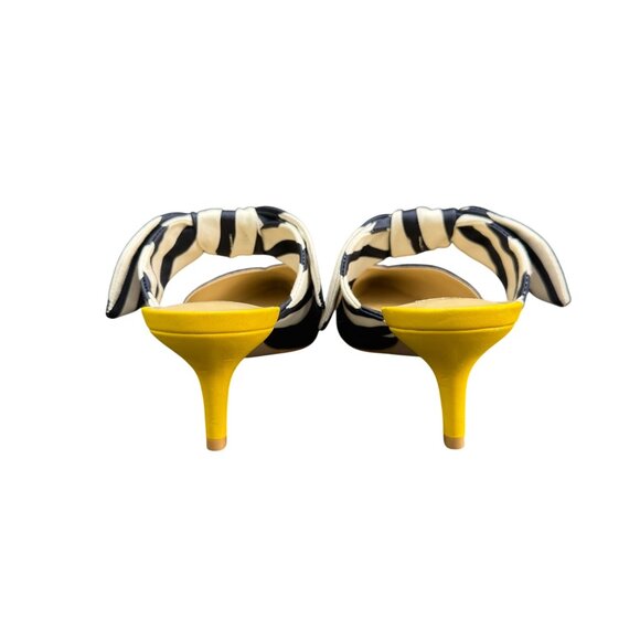 CAbi Women's Navy Blue & White Striped Bow Yellow kitten Heels Mule, Sz 8M NWOB - Picture 3 of 10